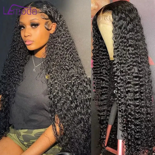 34Inch 13X6 Deep Wave Lace Front Wigs Human Hair 180% Density HD Frontal Water Wave Human Hair Wigs for Black Women Long Curly
