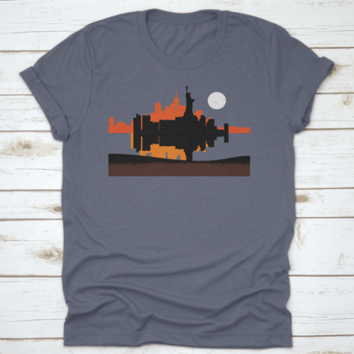Beautiful Sunset For Statue Of Liberty With The Background Of New York
