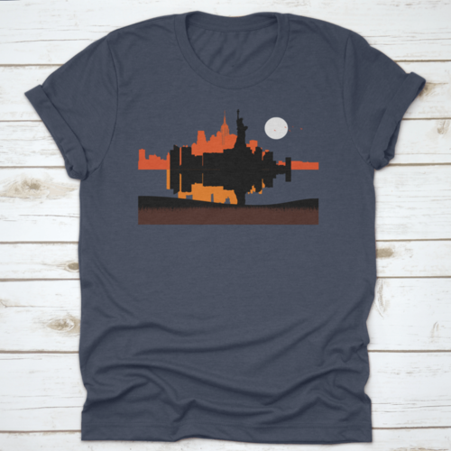 Beautiful Sunset For Statue Of Liberty With The Background Of New York