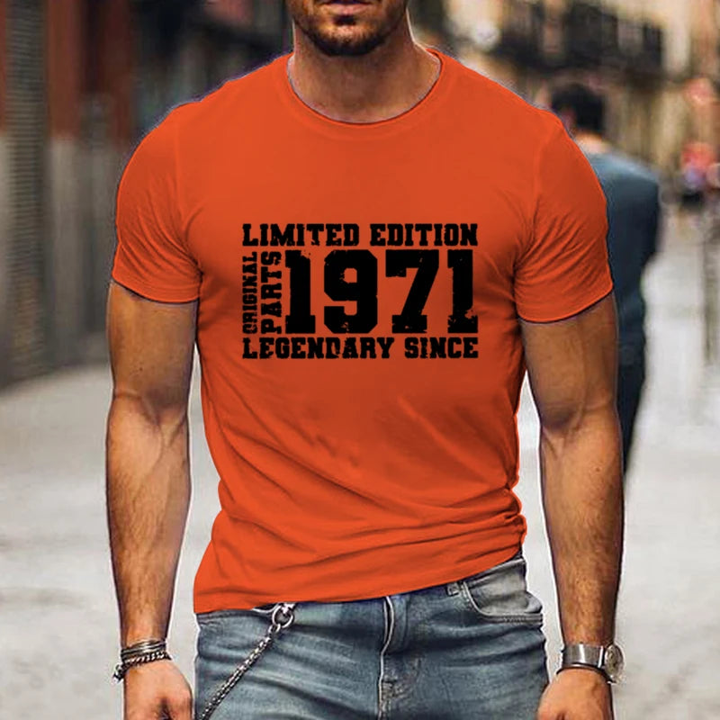 " LIMITED 1971 EDITION" Letters Print Casual Crew Neck Short Sleeve Tops for Men, Quick-Drying Comfy Casual Summer T-Shirt