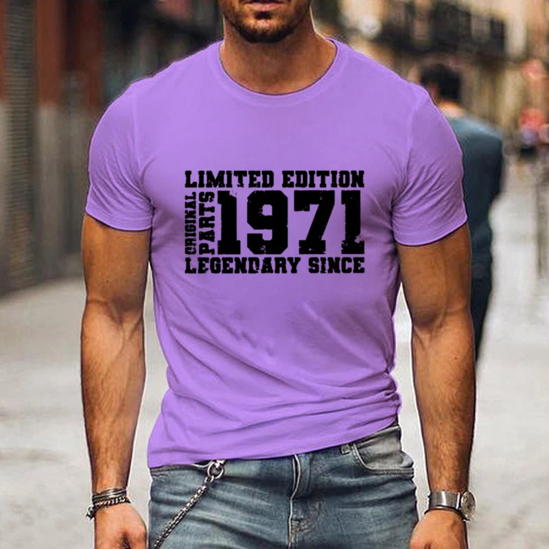 " LIMITED 1971 EDITION" Letters Print Casual Crew Neck Short Sleeve Tops for Men, Quick-Drying Comfy Casual Summer T-Shirt