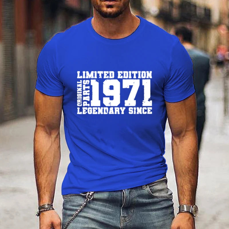 " LIMITED 1971 EDITION" Letters Print Casual Crew Neck Short Sleeve Tops for Men, Quick-Drying Comfy Casual Summer T-Shirt