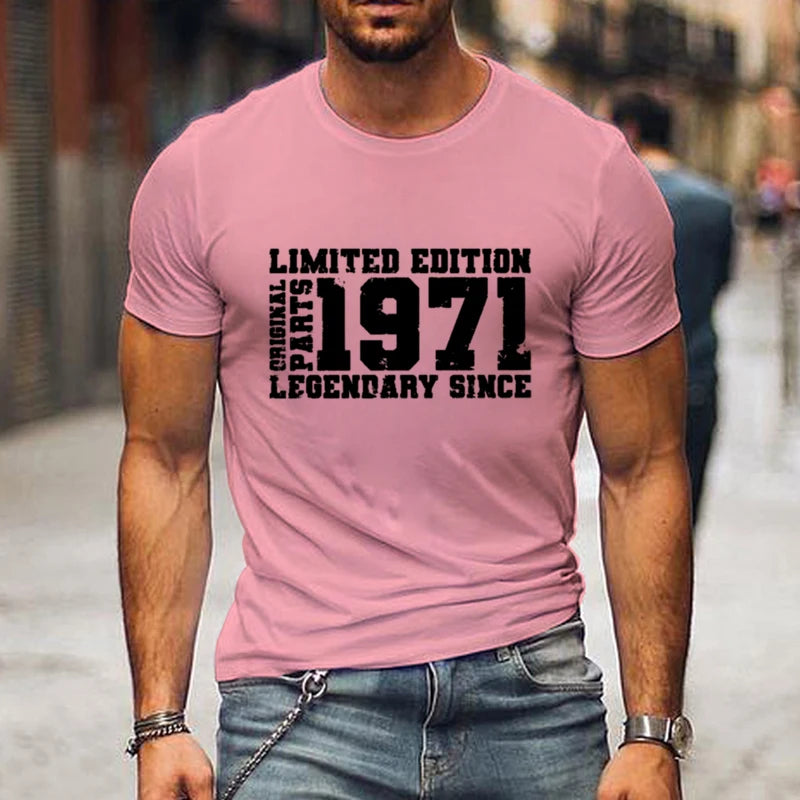 " LIMITED 1971 EDITION" Letters Print Casual Crew Neck Short Sleeve Tops for Men, Quick-Drying Comfy Casual Summer T-Shirt