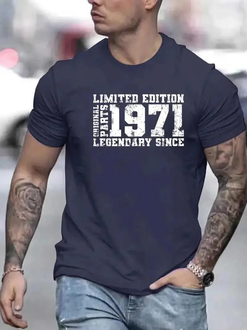 " LIMITED 1971 EDITION" Letters Print Casual Crew Neck Short Sleeve Tops for Men, Quick-Drying Comfy Casual Summer T-Shirt