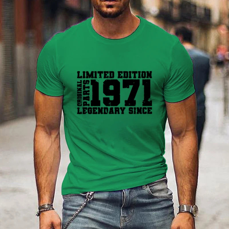 " LIMITED 1971 EDITION" Letters Print Casual Crew Neck Short Sleeve Tops for Men, Quick-Drying Comfy Casual Summer T-Shirt