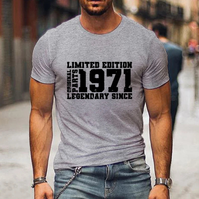 " LIMITED 1971 EDITION" Letters Print Casual Crew Neck Short Sleeve Tops for Men, Quick-Drying Comfy Casual Summer T-Shirt