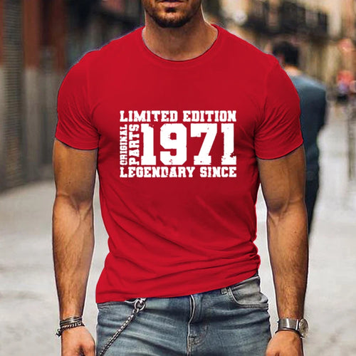 " LIMITED 1971 EDITION" Letters Print Casual Crew Neck Short Sleeve Tops for Men, Quick-Drying Comfy Casual Summer T-Shirt