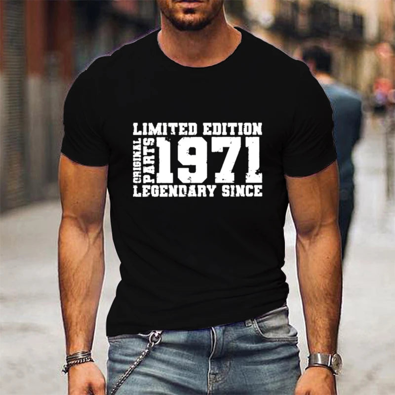" LIMITED 1971 EDITION" Letters Print Casual Crew Neck Short Sleeve Tops for Men, Quick-Drying Comfy Casual Summer T-Shirt