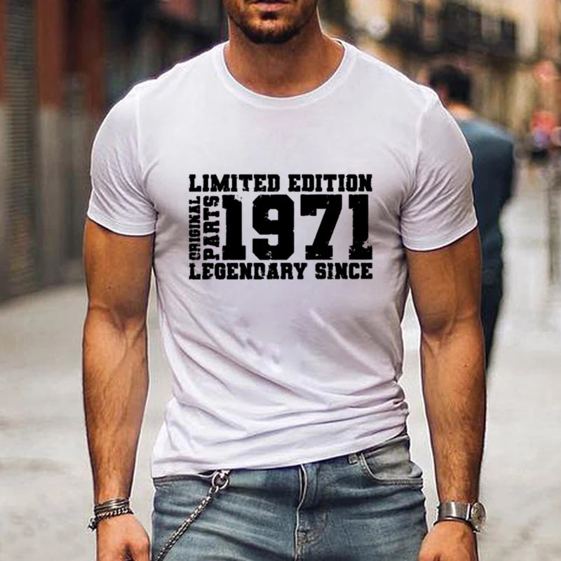 " LIMITED 1971 EDITION" Letters Print Casual Crew Neck Short Sleeve Tops for Men, Quick-Drying Comfy Casual Summer T-Shirt