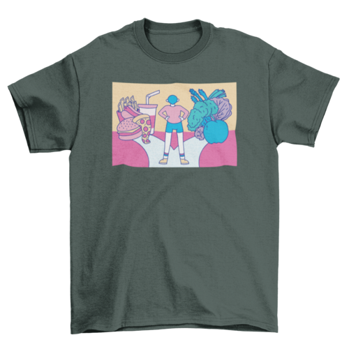 Healthy food vs fast food t-shirt