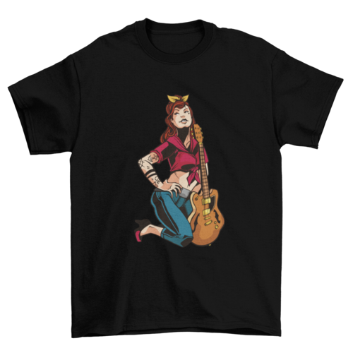 Rockabilly pin up girl with guitar t-shirt
