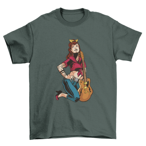 Rockabilly pin up girl with guitar t-shirt