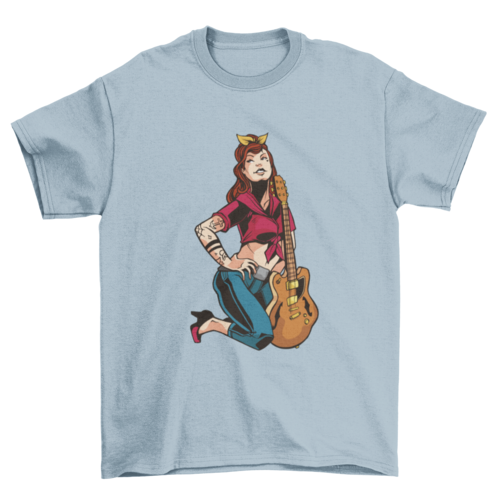 Rockabilly pin up girl with guitar t-shirt