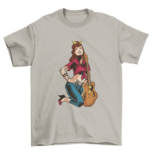 Rockabilly pin up girl with guitar t-shirt